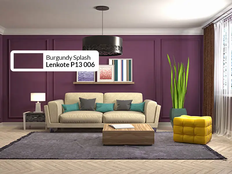 Desain kamar tidur dengan kombinasi warna lavender dan putih gading yang lembut dan nyaman.